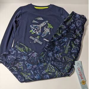 Cat & Jack 2 Piece Space Pajama Set Navy‎ Blue XS 4/5 Blue Rocket Astronaut PJs